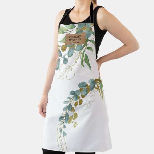 Gold Eucalyptus Greenery Salon Monogram Apron