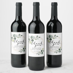 Gold Eucalyptus Greenery Thank You Bridal Shower Wine Label