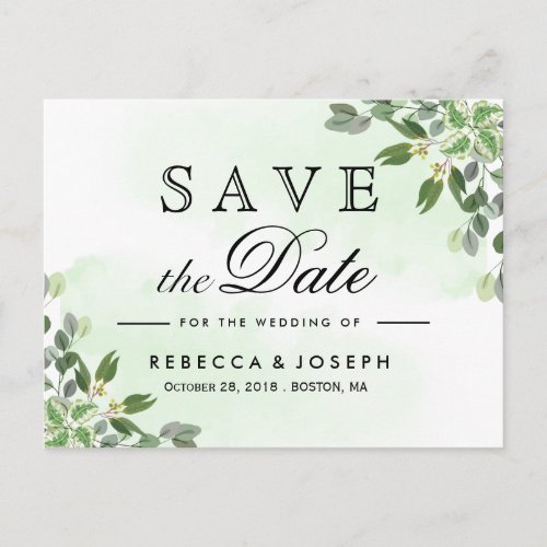 Gold Eucalyptus Greenery Wedding Save the Date Postcard