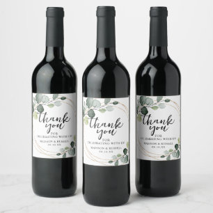 Gold Eucalyptus Greenery Wedding Wine Label