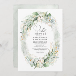 Gold Eucalyptus Greenery Wreath Boho Bridal Shower Invitation