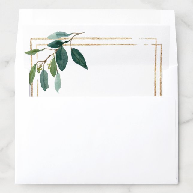 Gold Eucalyptus Leaf Wedding Envelope Liner (In Envelope)