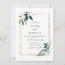 Gold Eucalyptus Leaf Wedding Invitation