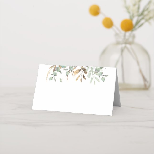 Gold Eucalyptus Leaves Greenery Elegant Modern Place Card (Back)