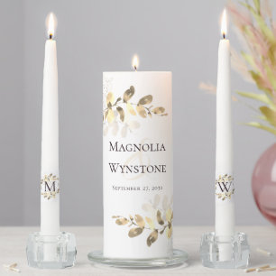 Gold Eucalyptus Monogram Wedding Unity Candle Set