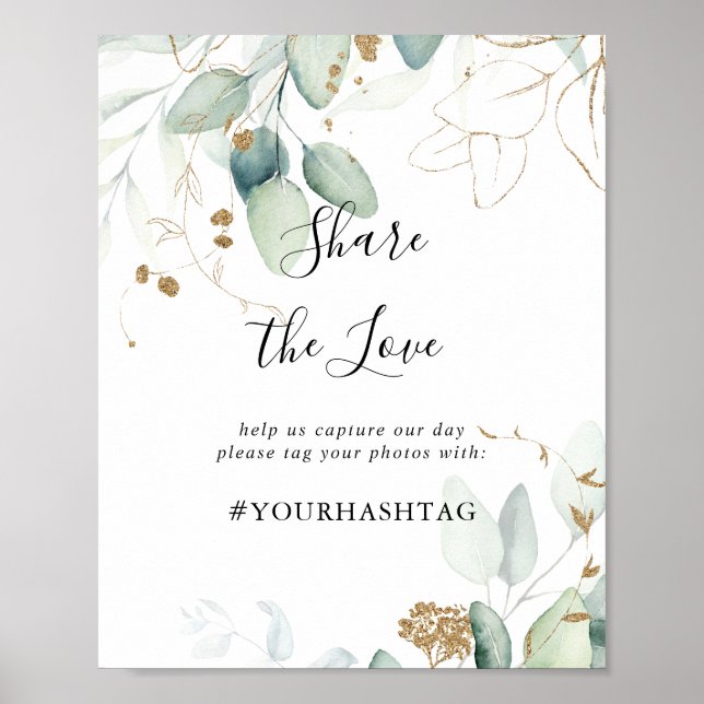 Gold Eucalyptus Share the Love Hashtag Sign (Front)