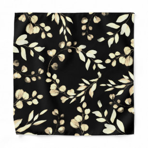 Gold Eucalyptus Wedding Black Pocket Square Bandana