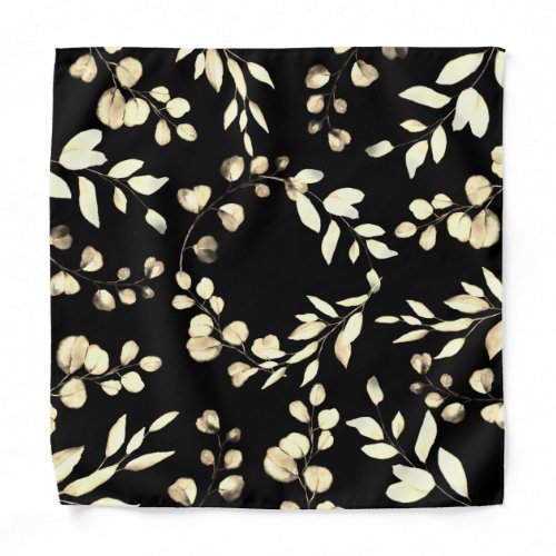 Gold Eucalyptus Wedding Black Pocket Square Bandana