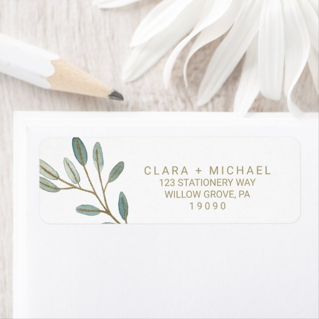 Gold Eucalyptus Wedding Label (Insitu)