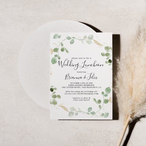 Gold Eucalyptus Wedding Luncheon Bridal Shower Invitation