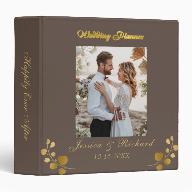 Gold Eucalyptus Wedding PHOTO 3 Ring Binder (Front/Spine)