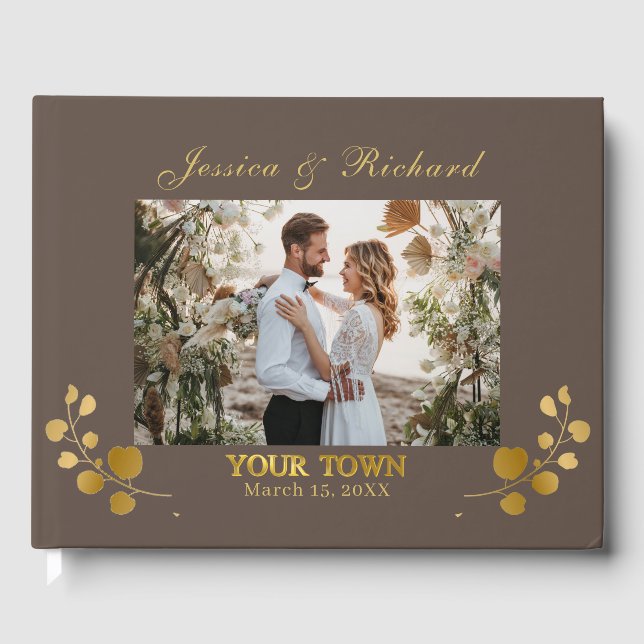 Gold Eucalyptus Wedding PHOTO Guest Book (Front)