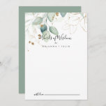 Gold Eucalyptus Wedding Words of Wisdom  Advice Card<br><div class="desc">This gold eucalyptus wedding words of wisdom advice card is perfect for a rustic wedding. This artistic design features hand-drawn watercolor gold and green foliage, inspiring natural beauty. These cards are perfect for a wedding, bridal shower, baby shower, graduation party & more. Personalize the cards with the names of the...</div>