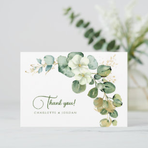 Gold Eucalyptus Wreath Green Sea Glass Thank You Card
