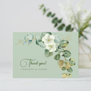 Gold Eucalyptus Wreath Green Sea Glass Thank You Card