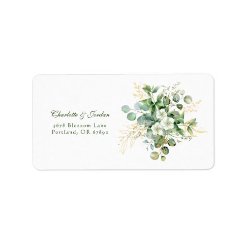 Gold Eucalyptus Wreath Green Sea Glass Wedding Label