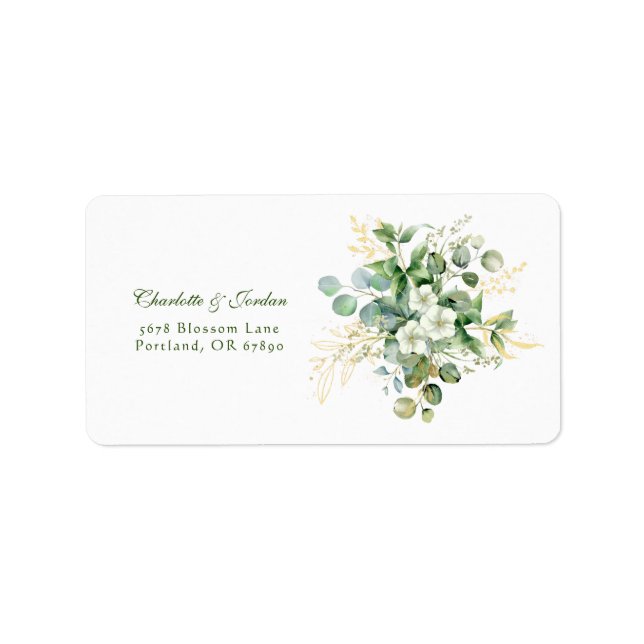 Gold Eucalyptus Wreath Green Sea Glass Wedding Label (Front)