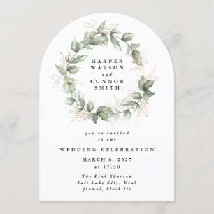 Gold Eucalyptus Wreath Greenery Moss Sage Arch Invitation