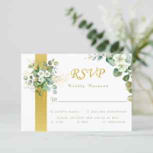 Gold Eucalyptus Wreath Sage Green Rustic Wedding  RSVP Card