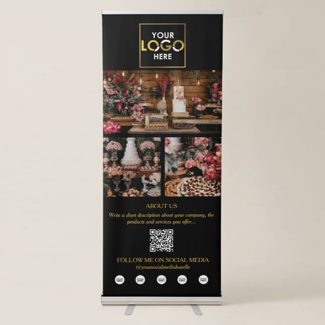 Gold Event Planning Business 3 Photos Social Media Retractable Banner (Front)