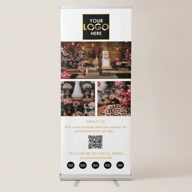 Gold Event Planning Business 3 Photos Social Media Retractable Banner (Front)