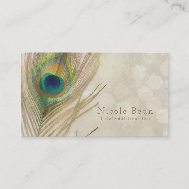 Gold Exotic Peacock Feather Glam Elegant Chic Business Card (Front)