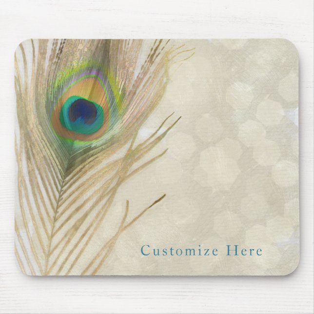 Gold Exotic Peacock Feather Glam Elegant Chic Mouse Pad (Front)
