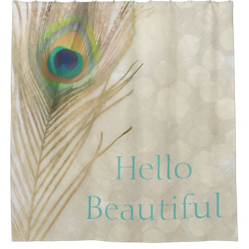 Gold Exotic Peacock Feather Glam Elegant Chic Shower Curtain