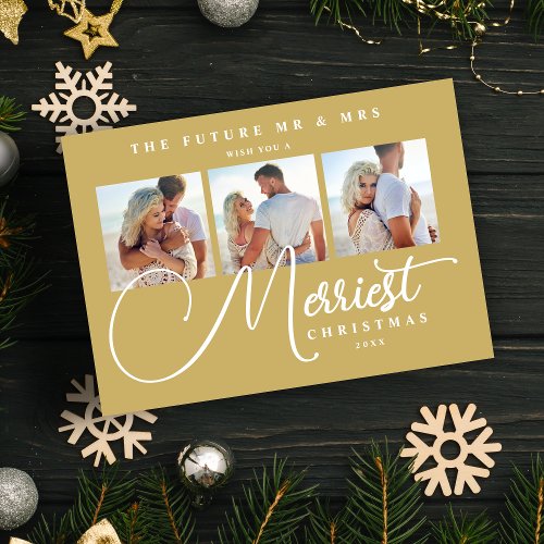 Gold Exquisite Modern Wedding Christmas 3 Photos Save The Date