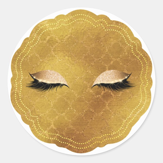Gold Eye Makeup Eyelashes Lashes Beauty Party Classic Round Sticker (Front)