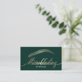 Gold Eyebrow Salon Microblading Modern Green Business Card (Standing Front)