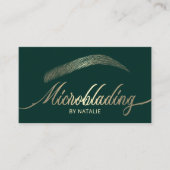 Gold Eyebrow Salon Microblading Modern Green Business Card (Front)