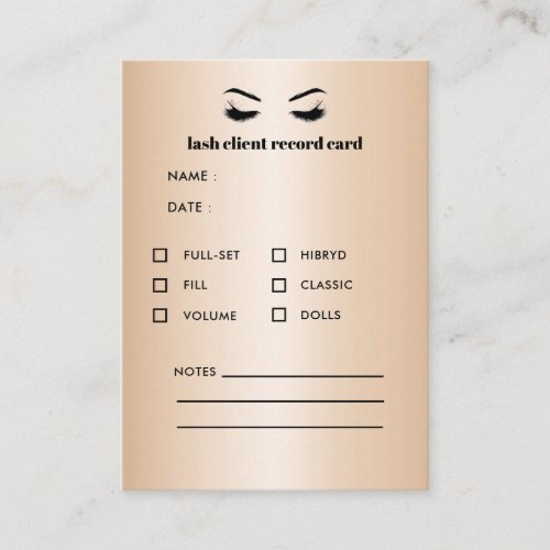Gold  Eyelash Extension Client Consultation Business Card