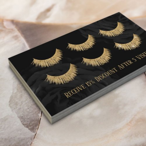 Gold Eyelash Extensions Lash Bar Black Floral Loyalty Card