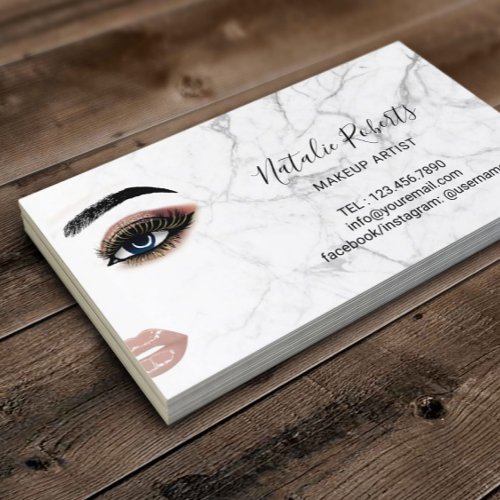 Gold Eyelash Makeup Artist Marble Beauty Salon Business Card