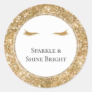 Gold Eyelashes girly glam glitter Classic Round Sticker