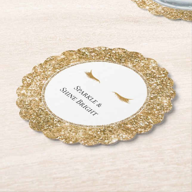 Gold Eyelashes girly glam glitter  Paper Coaster (Angled)