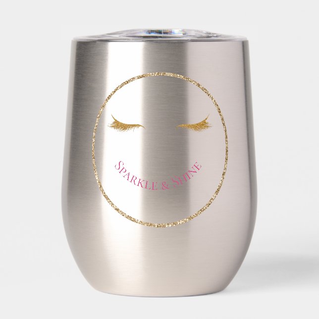 Gold Eyelashes girly glam glitter smile Thermal Wine Tumbler (Front)