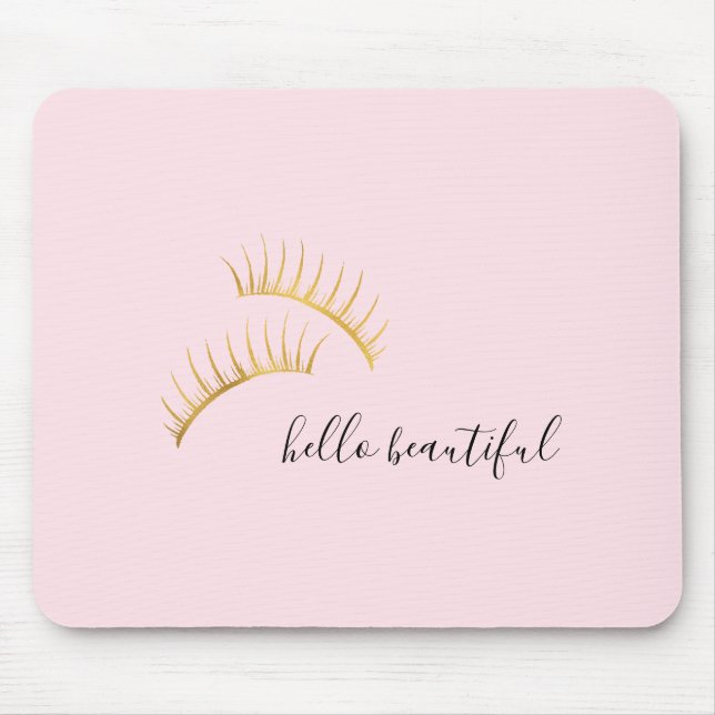 Gold Eyelashes Hello Beautiful Mouse Pad (Front)