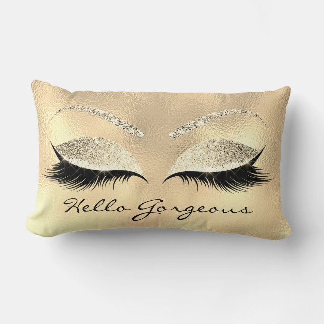 Gold Eyes Makeup Lash Hello Gorgeous Champaigne Lumbar Pillow (Front)