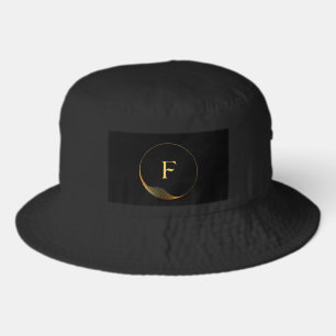 Gold F Monogram Outdoor Headwear Black Background Bucket Hat