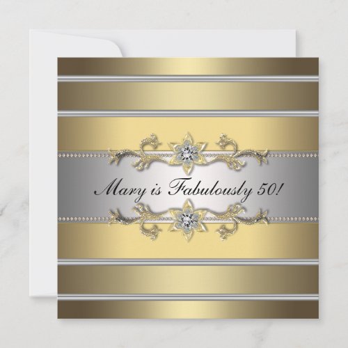 Gold Fabulous 50 Womans 50th Birthday Party Personalized Invite