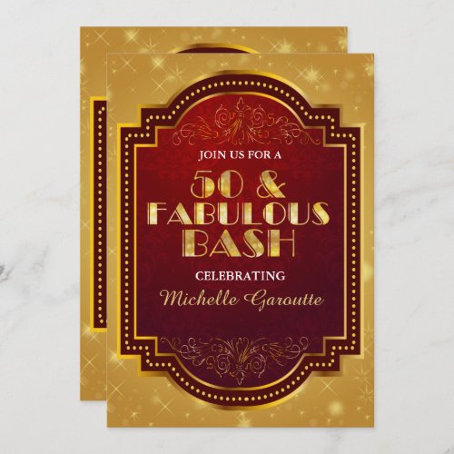 Gold Fabulous 50th Birthday Party Invitations