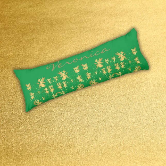 Gold Fairies with Pixie Dust on Green Monogram | Body Pillow (Creator Uploaded)