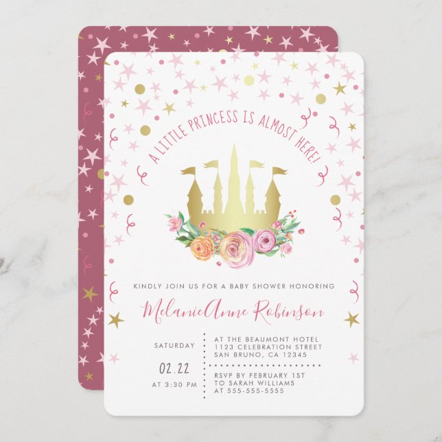 Gold Fairy Castle Twinkle Star Little Princess Invitation (Front/Back)