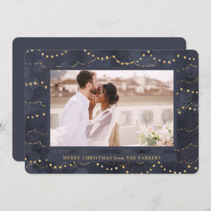 Gold Fairy Lights Elegant One Photo Christmas Holiday Card