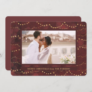 Gold Fairy Lights Elegant One Photo Christmas Holiday Card