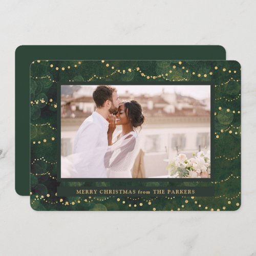 Gold Fairy Lights  Elegant One Photo Christmas Holiday Card