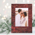 Gold Fairy Lights | Elegant One Photo Holiday Card<br><div class="desc">This modern card features a rich,  crimson red background with elegant faux gold fairy lights,  and your favorite personal photo in the center.</div>