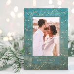 Gold Fairy Lights | Elegant One Photo Holiday Card<br><div class="desc">This modern card features a rich,  aqua background with elegant faux gold fairy lights,  and your favorite personal photo in the center.</div>